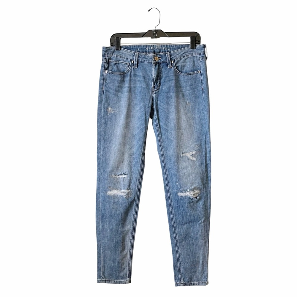 White House Black Market The Girlfriend Jeans Women's Size 4 Blue Distressed